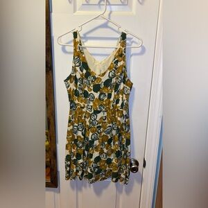 Forever 21 Green and Yellow Floral Midi Dress